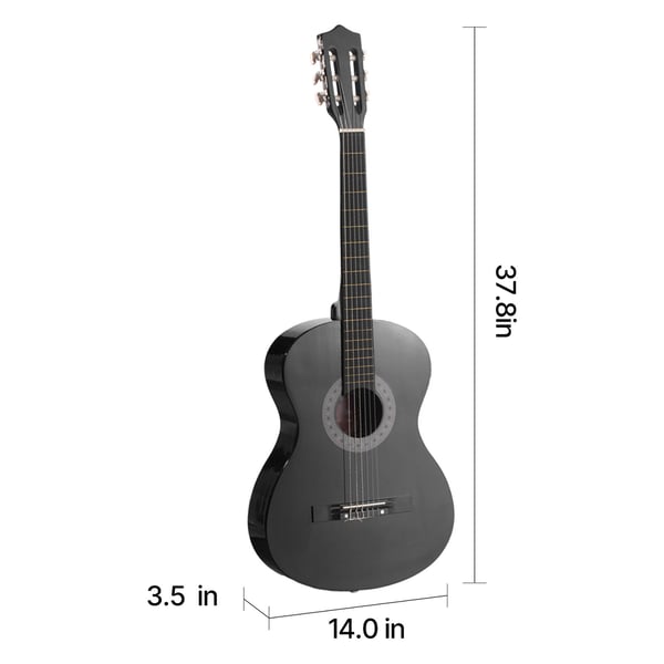 Klassisk guitar 96 cm sort, basswood, startpakke