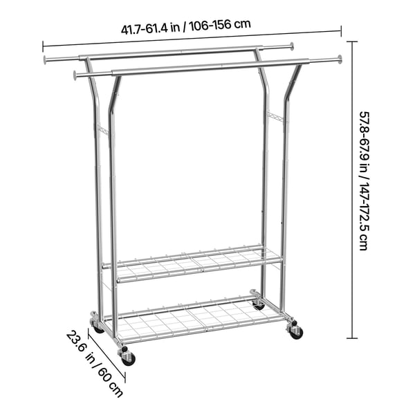 Tøjstativ, Justerbar højde 106x60x147-172,5 cm, Kulstofstål, Opbevaring