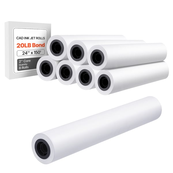 Bredformatspapir, 609,6x45,7 cm, Klarhvid, 80 g/m², Plotterpapirruller
