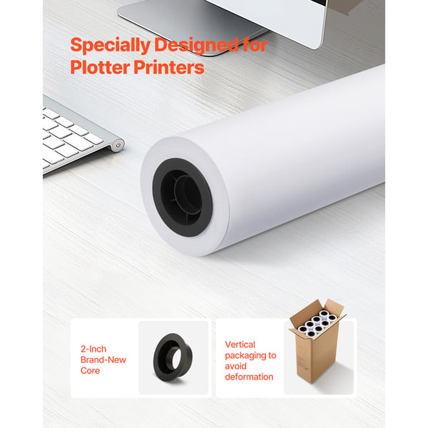 Bredformatspapir, 609,6x45,7 cm, Klarhvid, 80 g/m², Plotterpapirruller