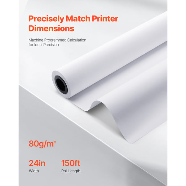 Bredformatspapir, 609,6x45,7 cm, Klarhvid, 80 g/m², Plotterpapirruller