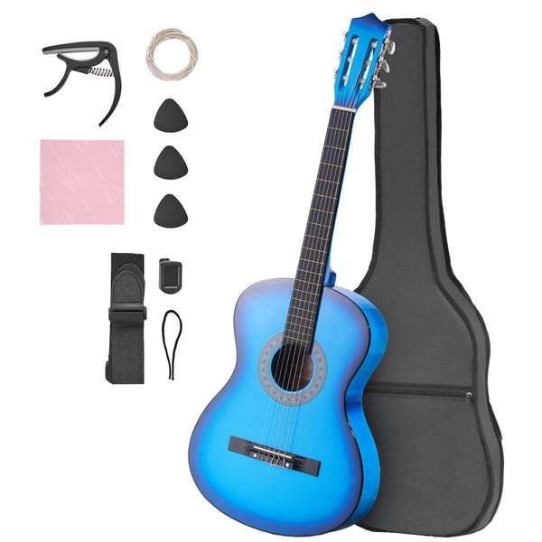 Klassisk guitar 96 cm blå, træ, startpakke