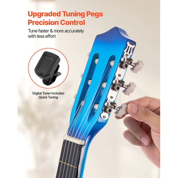 Klassisk guitar 96 cm blå, træ, startpakke