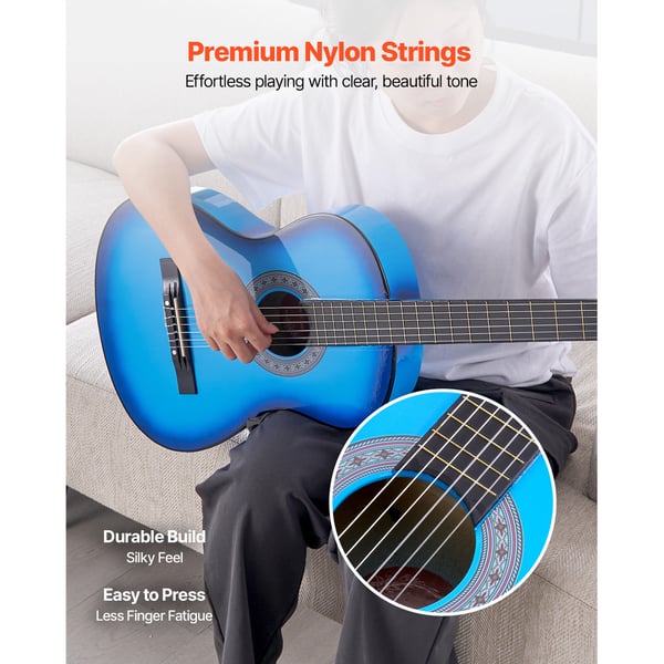 Klassisk guitar 96 cm blå, træ, startpakke