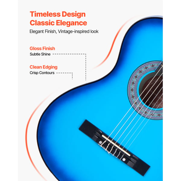 Klassisk guitar 96 cm blå, træ, startpakke