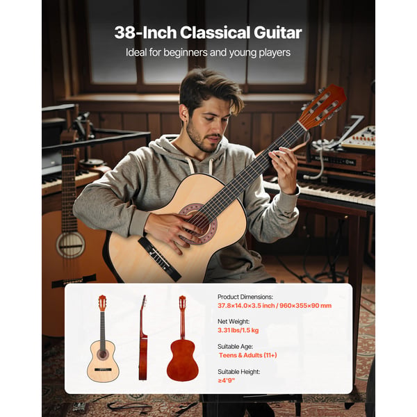 Klassisk guitar, 96 cm, naturtræ, startpakke