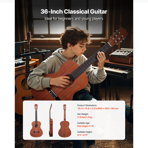 Klassisk guitar, 90 cm, naturtræ, startpakke