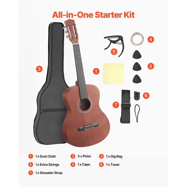 Klassisk guitar, 90 cm, naturtræ, startpakke