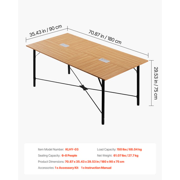 Konferencebord, 180x90x75 cm, Brun, Metalben