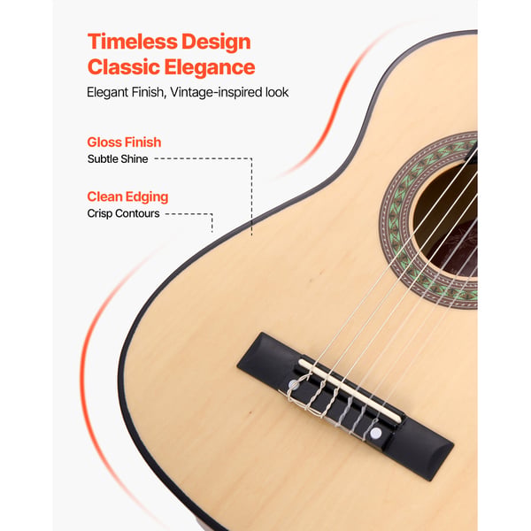 Klassisk guitar 78 cm træ startsæt natur