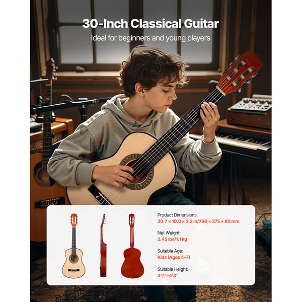 Klassisk guitar 78 cm træ startsæt natur