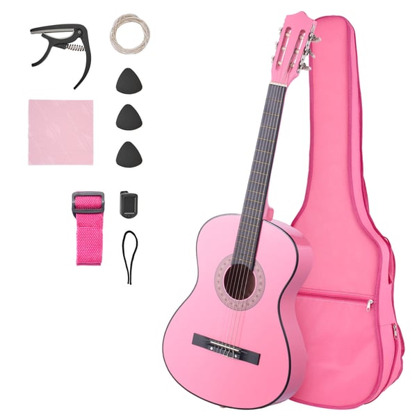 Klassisk guitar, 96 cm, pink, træ, startpakke Klassisk guitar, 96 cm, pink, træ, startpakke