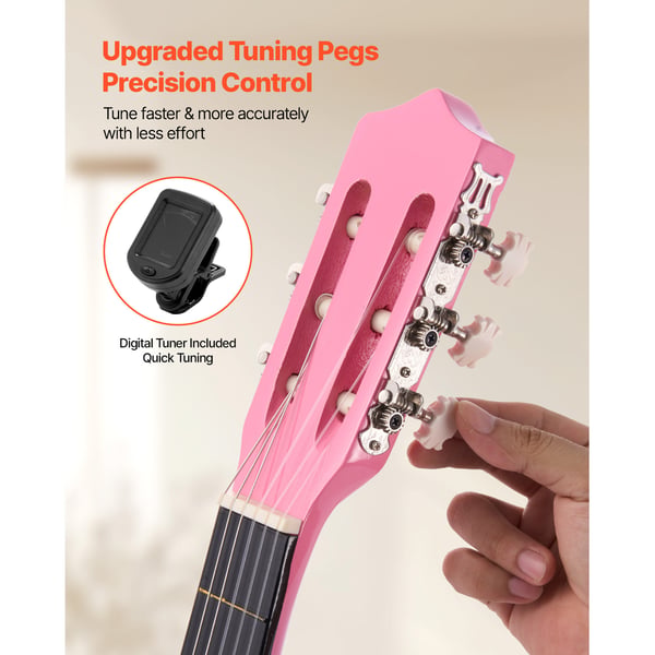 Klassisk guitar, 96 cm, pink, træ, startpakke