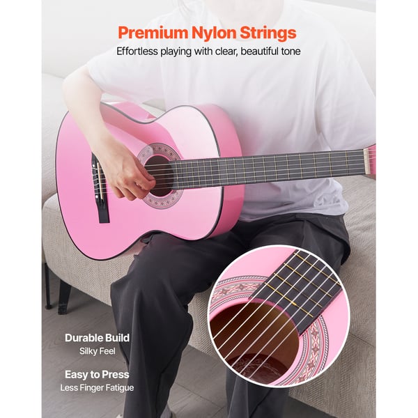 Klassisk guitar, 96 cm, pink, træ, startpakke