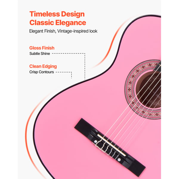 Klassisk guitar, 96 cm, pink, træ, startpakke