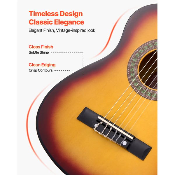 Klassisk guitar, 78 cm, sunburst, basswood startsæt