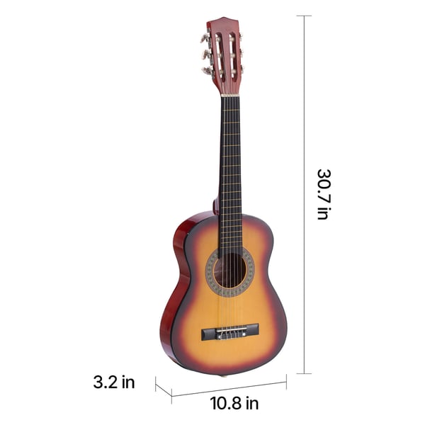 Klassisk guitar, 78 cm, sunburst, basswood startsæt