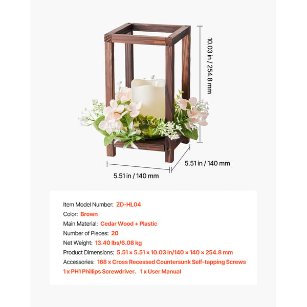 Lanterne Centerpiece Sæt, 140x140x254,8 mm, Brun