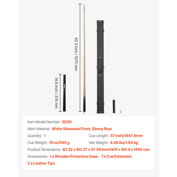 Snookerqueue, 145x3,1x0,95 cm, Brun