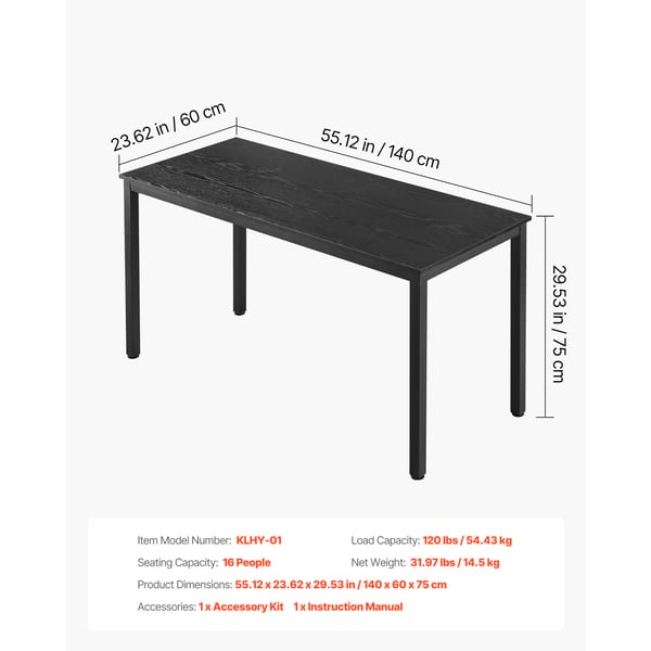 Konferensbord, 140x60x75 cm, Svart
