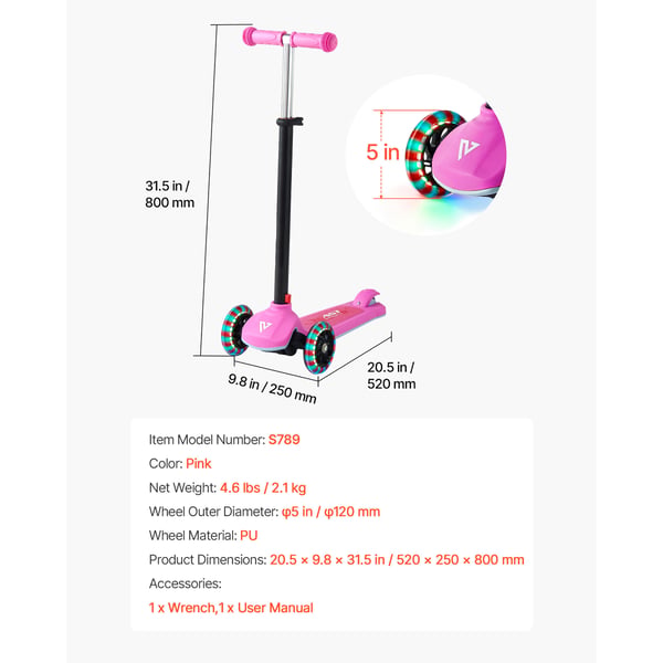 Sparkcykel, 52x25x80 cm, Rosa