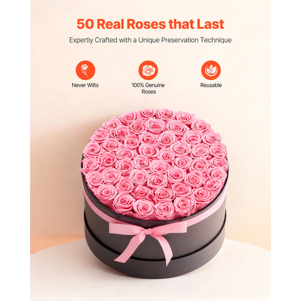 Konserverad Rosbukett, 279x279x165 mm, Rosa