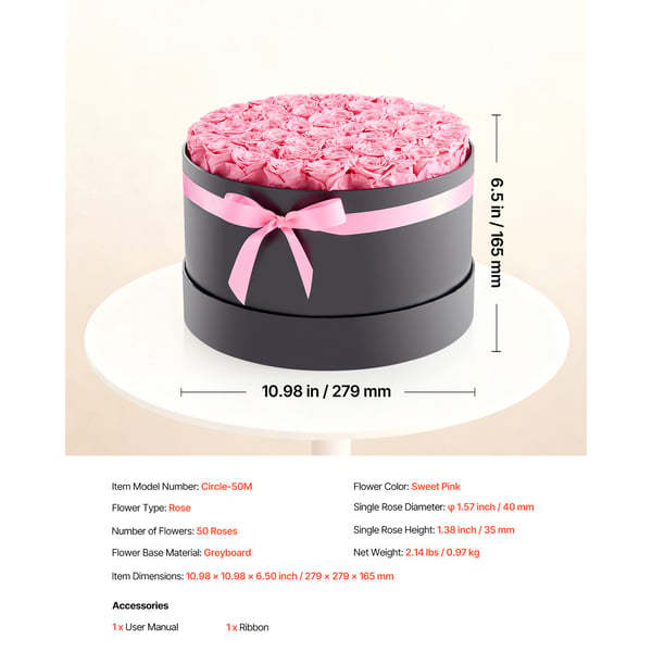 Konserverad Rosbukett, 279x279x165 mm, Rosa