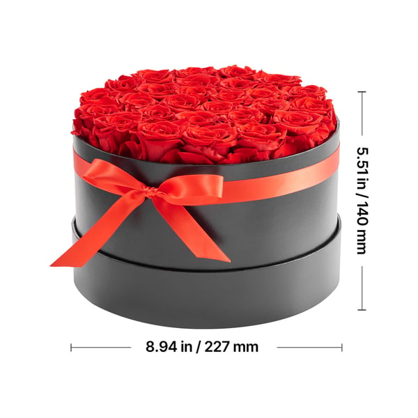 Bukett med konserverade blommor, 27 rosor i ask, 22,7x22,7x14 cm, röd
