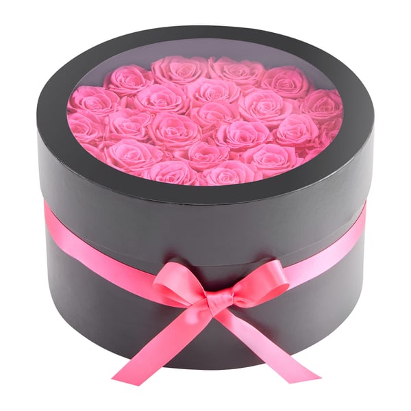 Konserveret blomsterbuket, 27 roser, 22,7x22,7x14 cm, rød