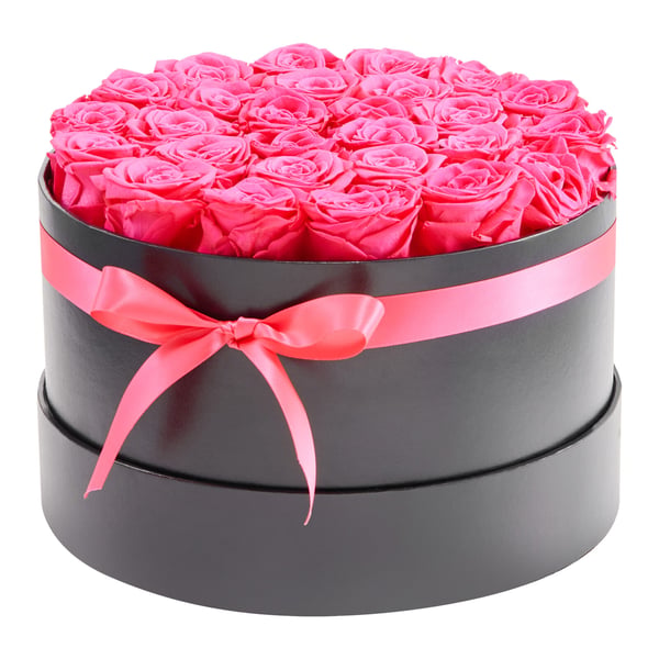 Konserveret blomsterbuket, 27 roser, 22,7x22,7x14 cm, rød