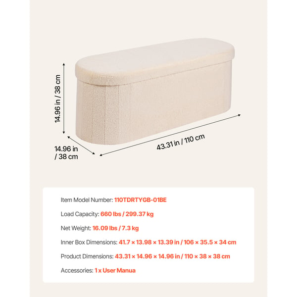 Säilytysrahi penkki, 110x38x38 cm, beige