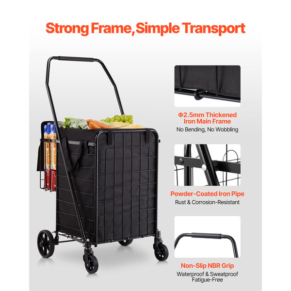 Shoppingvagn, Fällbar transportvagn, 54x52.5x100 cm, Svart, Metall