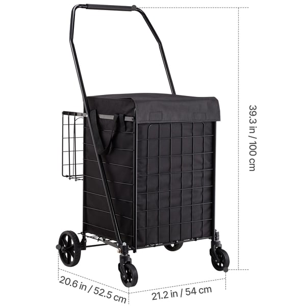Shoppingvagn, Fällbar transportvagn, 54x52.5x100 cm, Svart, Metall
