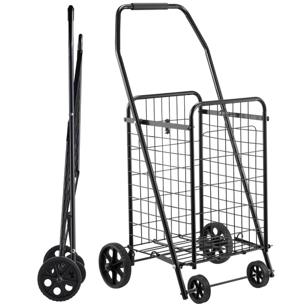Shoppingvagn, Fällbar transportvagn 48x41x85,7 cm, Svart, Metall