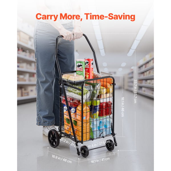 Shoppingvagn, Fällbar transportvagn 48x41x85,7 cm, Svart, Metall