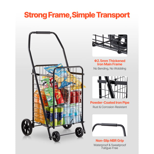 Shoppingvagn, Fällbar transportvagn 48x41x85,7 cm, Svart, Metall