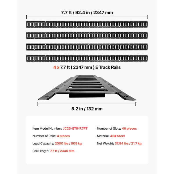 Surringsskinnesæt, 4-pak, 234,6 cm, stål