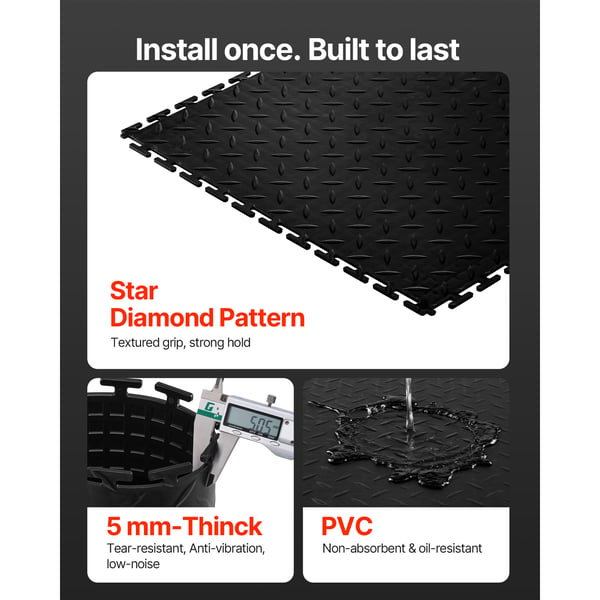 Garage gulvfliser, 51,3x51,3x0,5 cm, sort, PVC