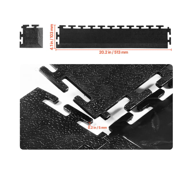 Garagegulv Kant Sæt, 513x103x5 mm, Sort, PVC