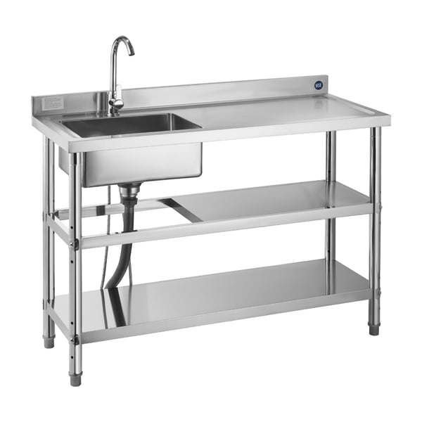 Vask med arbejdsbord, 120x50x94 cm, rustfrit stål, opbevaring