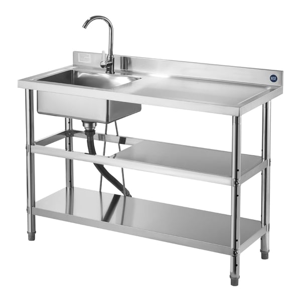 Vask med arbejdsbord, 120x50x94 cm, rustfrit stål, opbevaring