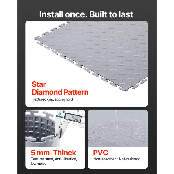 Garagegulvfliser, 51,3x51,3x0,5 cm, Sølv, PVC