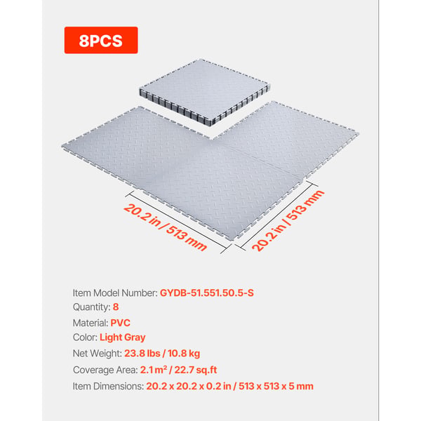 Garagegulvfliser, 51,3x51,3x0,5 cm, Sølv, PVC