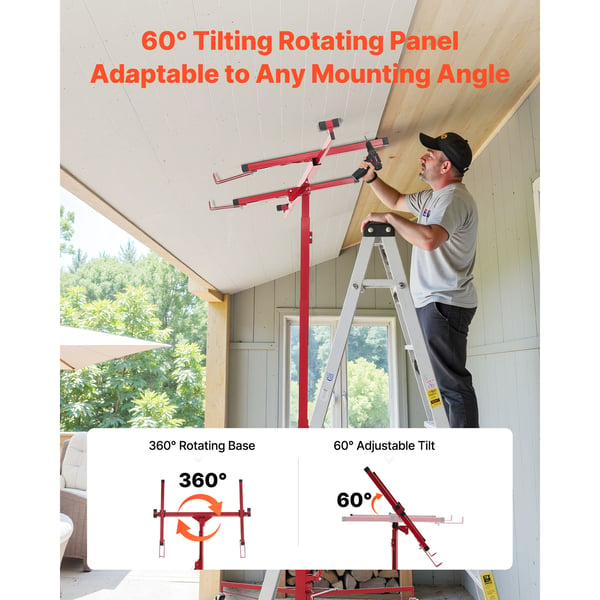 Gipspladeløfter, 3353 mm højde, 68 kg kapacitet, 1530x1530x1450 mm, rød, stål