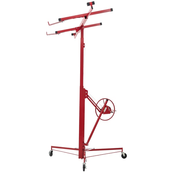 Gipspladeløfter, 3353 mm højde, 68 kg kapacitet, 1530x1530x1450 mm, rød, stål