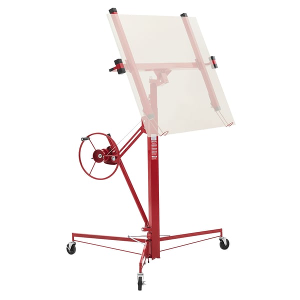 Gipspladeløfter, 3353 mm højde, 68 kg kapacitet, 1530x1530x1450 mm, rød, stål
