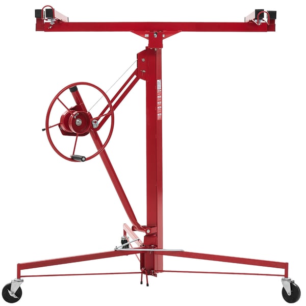 Gipspladeløfter, 3353 mm højde, 68 kg kapacitet, 1530x1530x1450 mm, rød, stål