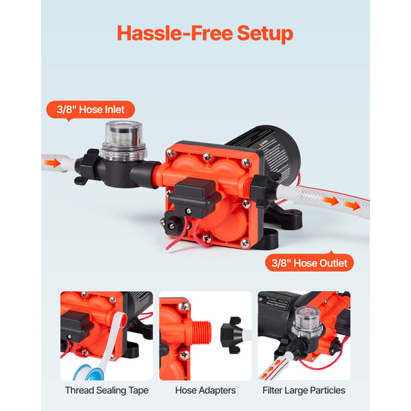 Vandpumpe, 12V DC 18,9 L/min 4-kammer selvansugende membran, sort, til campingvogn og marine