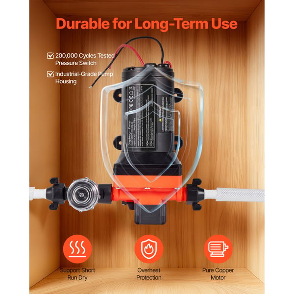 Vandpumpe, 12V DC 18,9 L/min 4-kammer selvansugende membran, sort, til campingvogn og marine