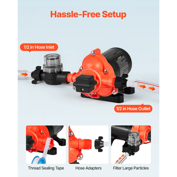 Vandpumpe, 12V DC 15,1 L/min selvansugende membran, sort, til campingvogn og marine